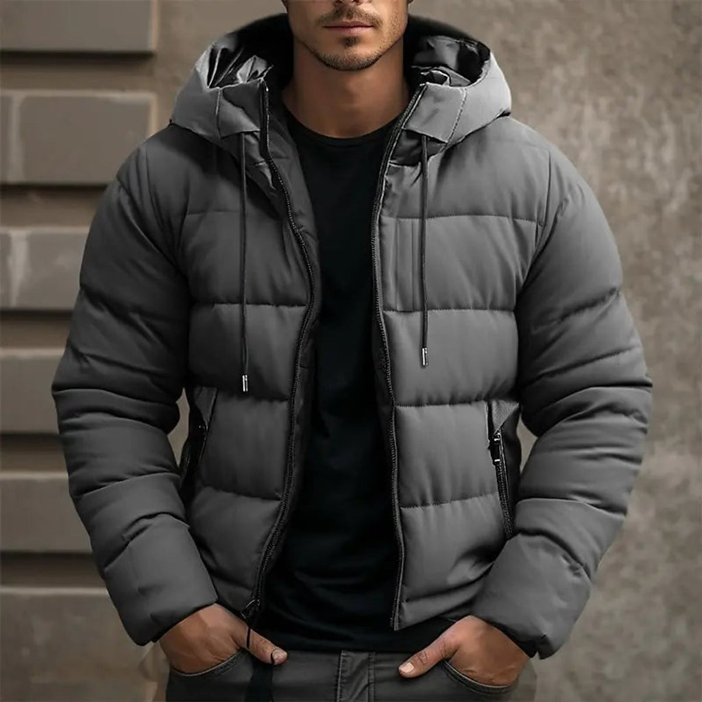 heren winterjas puffer met capuchon in grijs