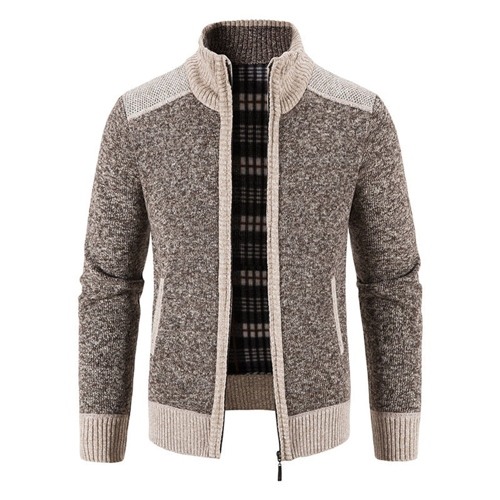 heren zip-through vest met staande kraag in koffiebruin