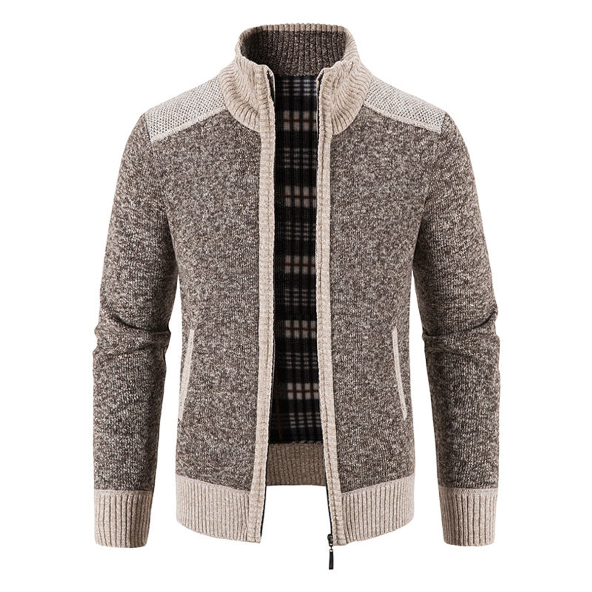 heren zip-through vest met staande kraag in koffiebruin