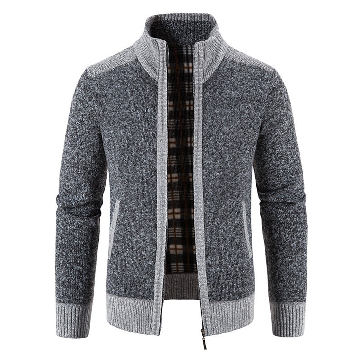 heren zip-through vest met staande kraag in donkergrijs