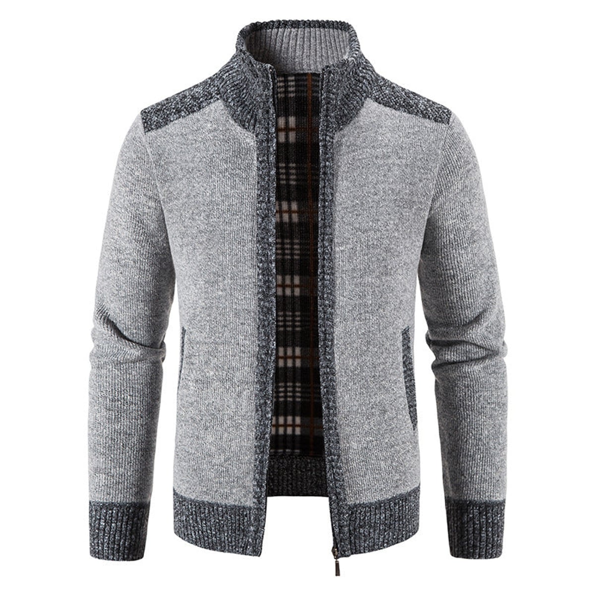 heren zip-through vest met staande kraag in lichtgrijs