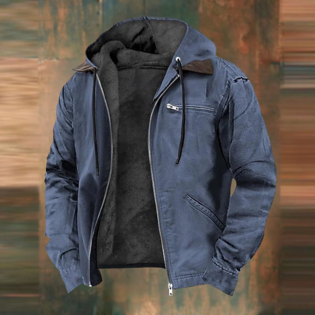 heren zip-up jack met meerdere zakken in blauw