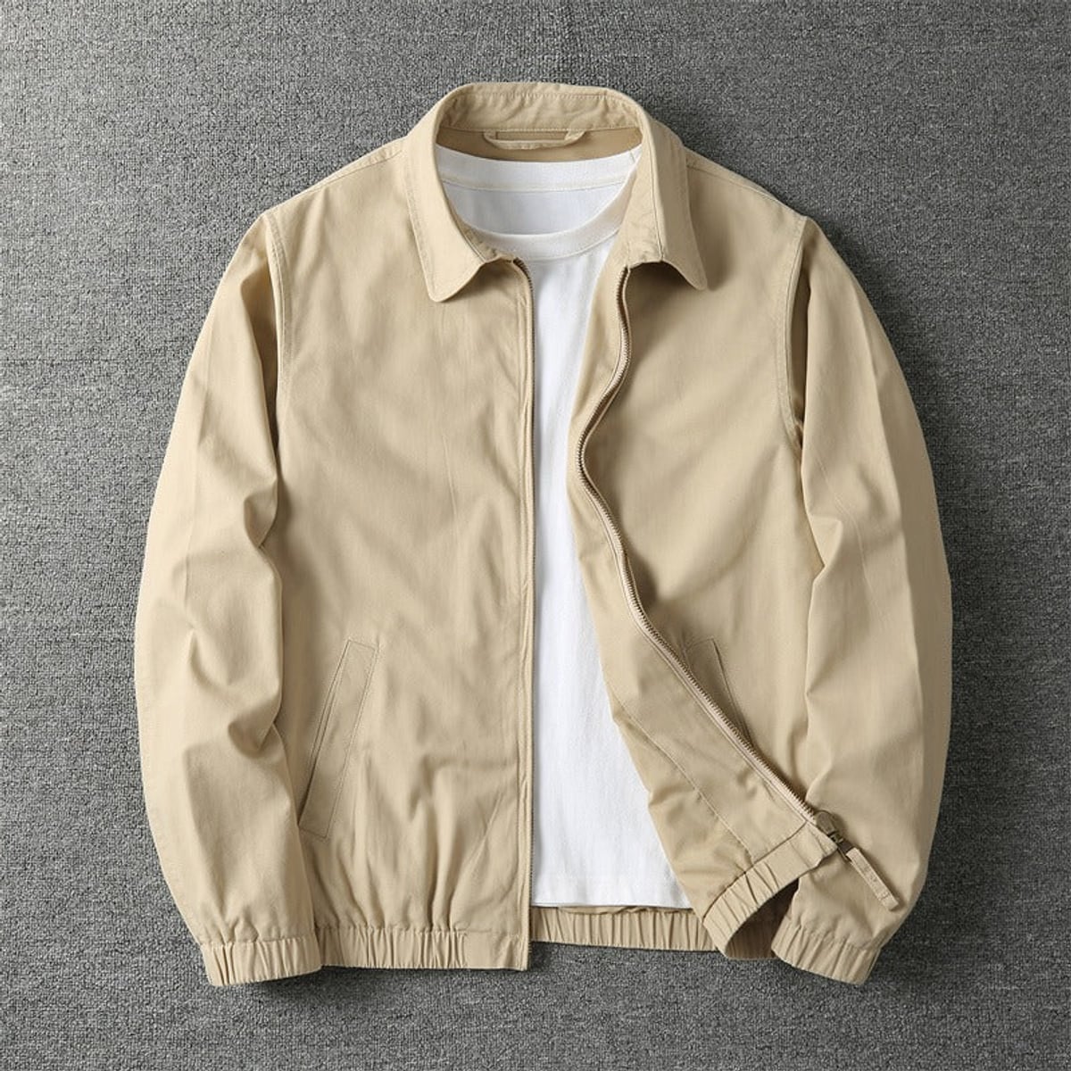 heren zip-up jacket met elastische boorden in beige