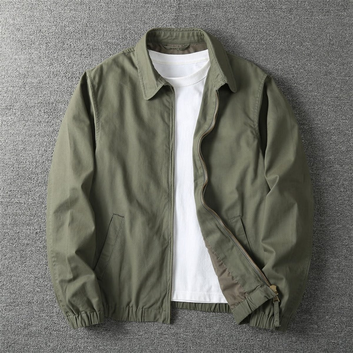 heren zip-up jacket met elastische boorden in khaki