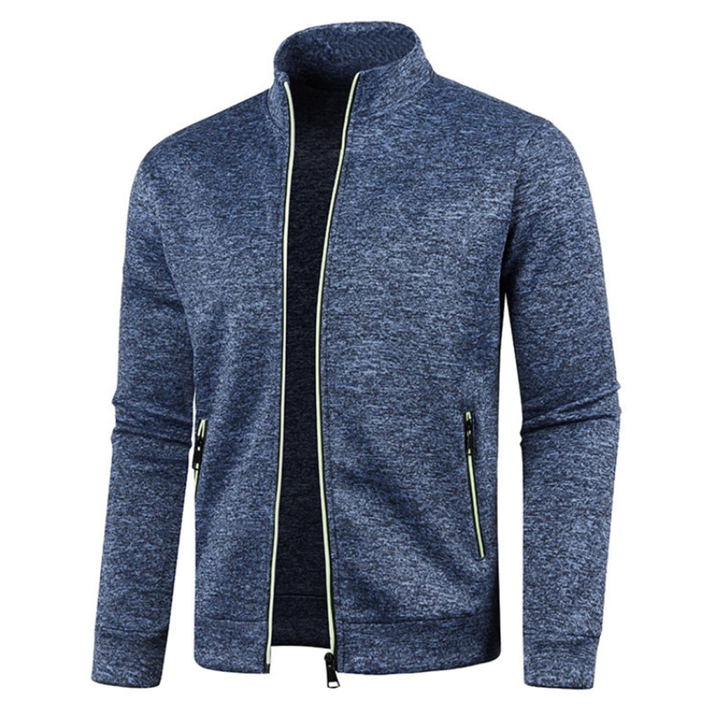 heren zip-up sportvest met ribboorden in blauw