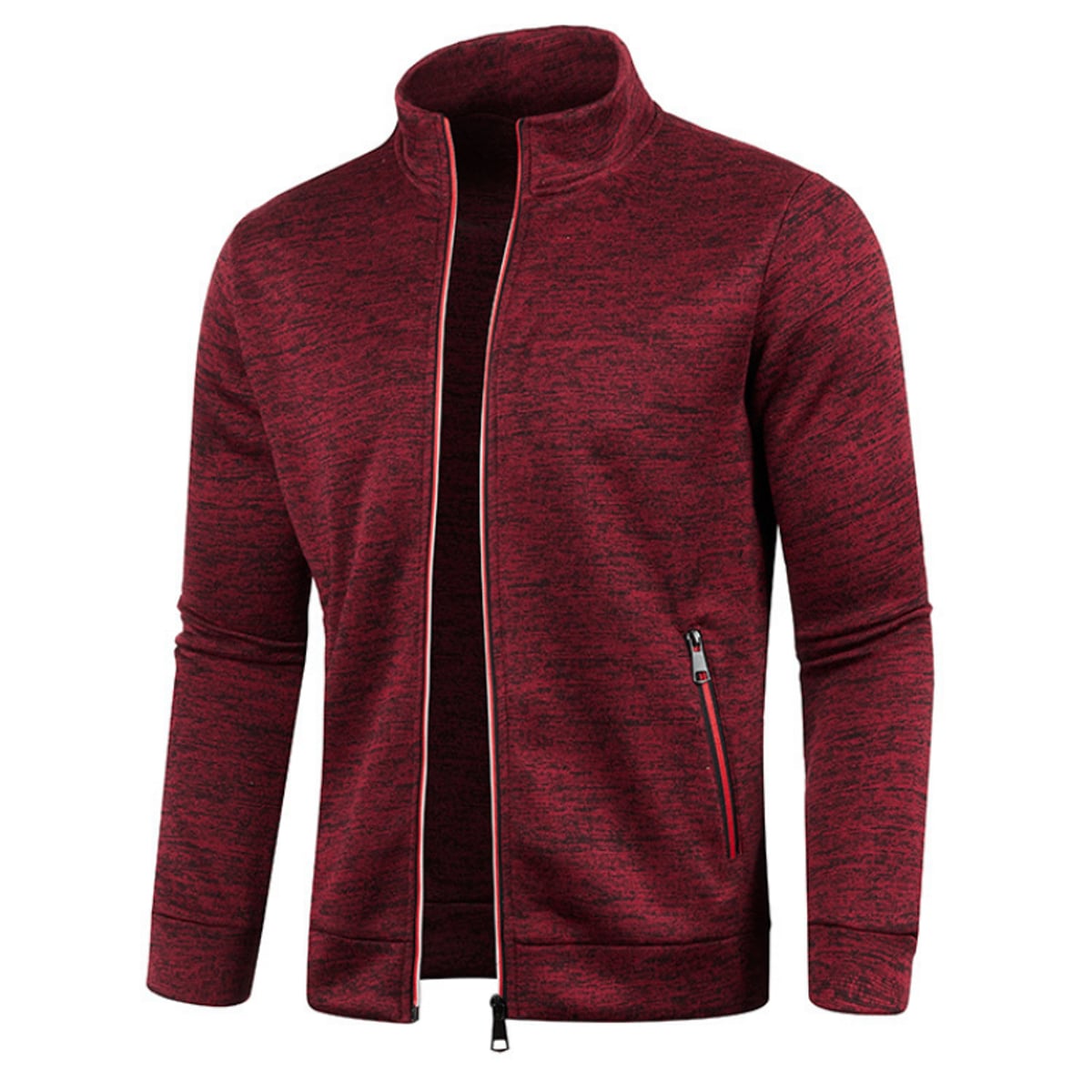 heren zip-up sportvest met ribboorden in rood