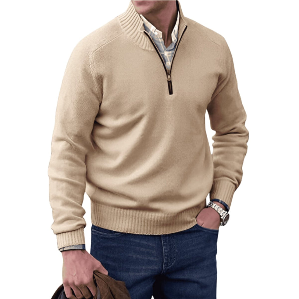 heren zip-up trui met opstaande kraag in beige