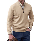 heren zip-up trui met opstaande kraag in beige