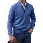 heren zip-up trui met opstaande kraag in blauw