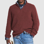 heren zip-up trui met v-hals in rood