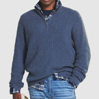 heren zip-up trui met v-hals in blauw