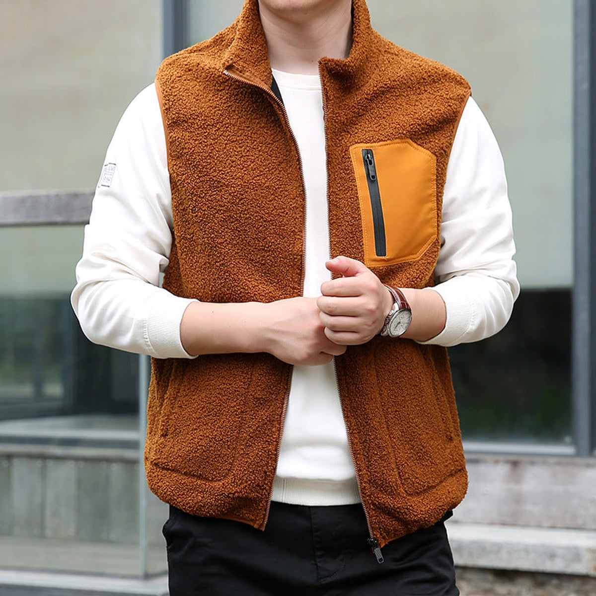 heren zip-up vest met afneembare kraag
