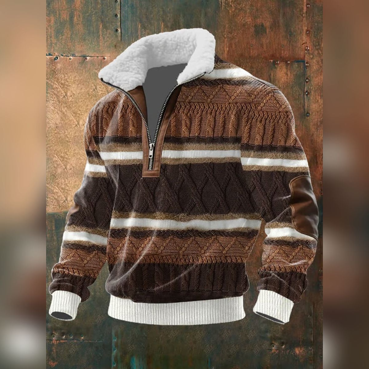 heren zip-up vest met shearling kraag