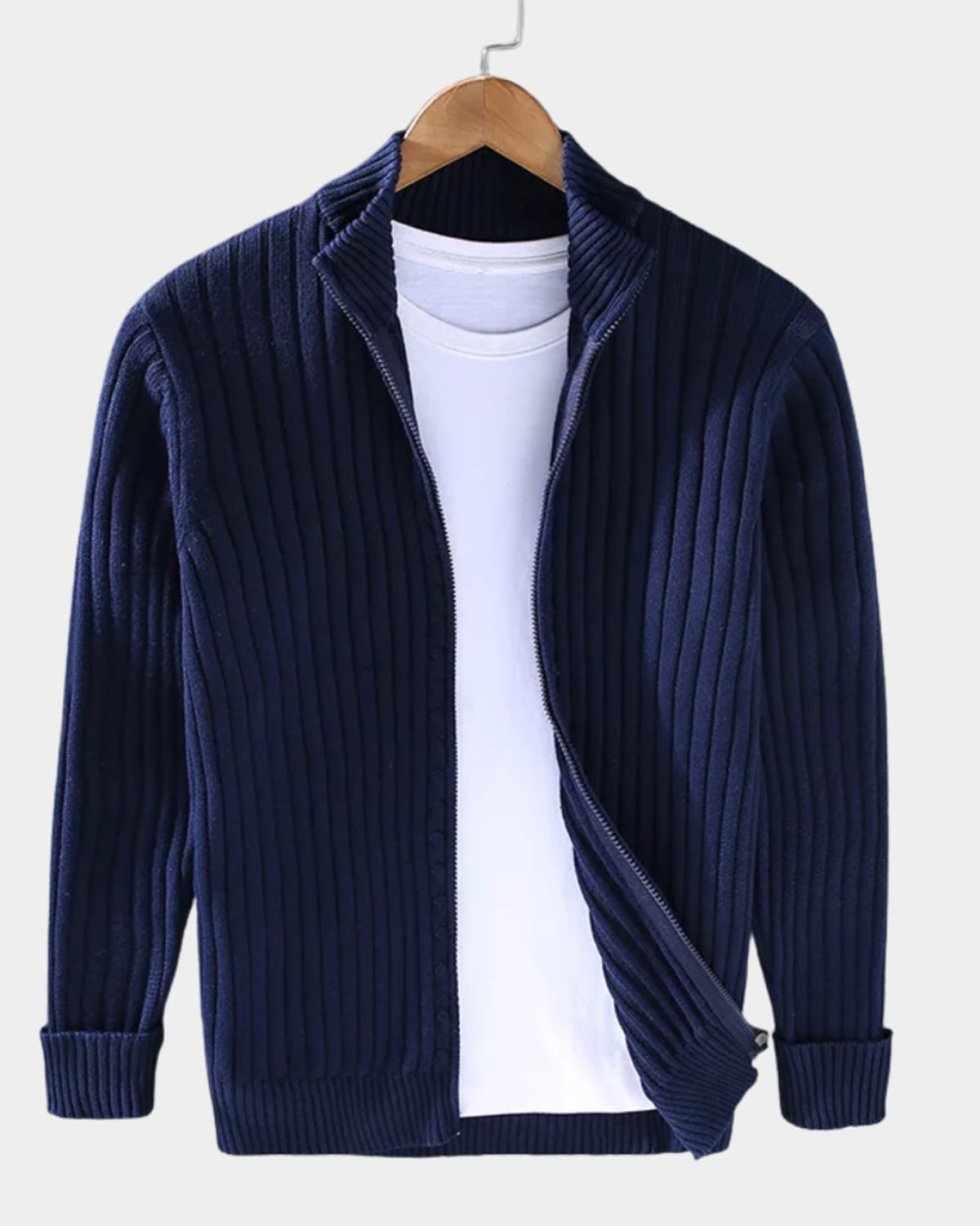 heren zip-up vest met staande kraag in blauw