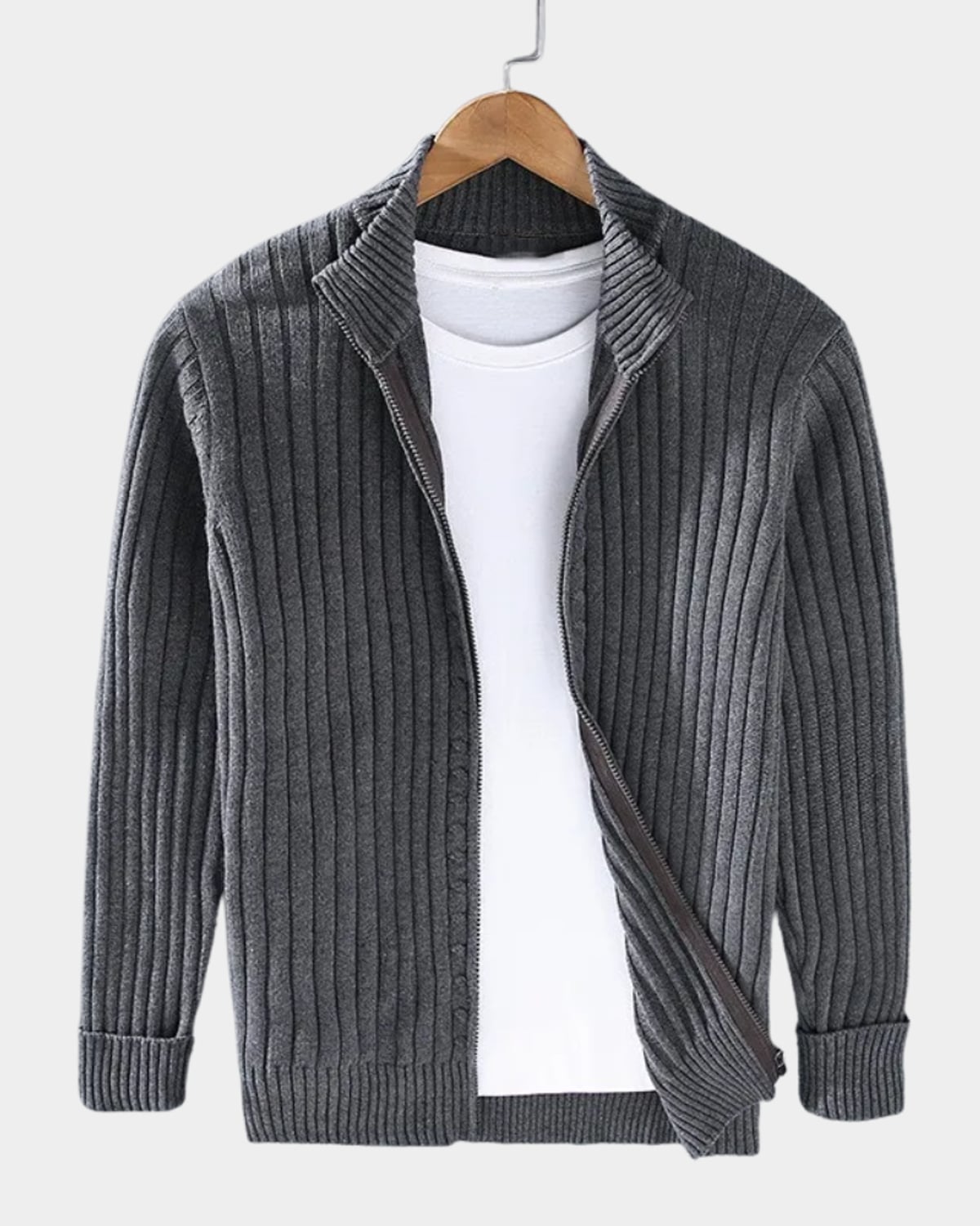heren zip-up vest met staande kraag in donkergrijs