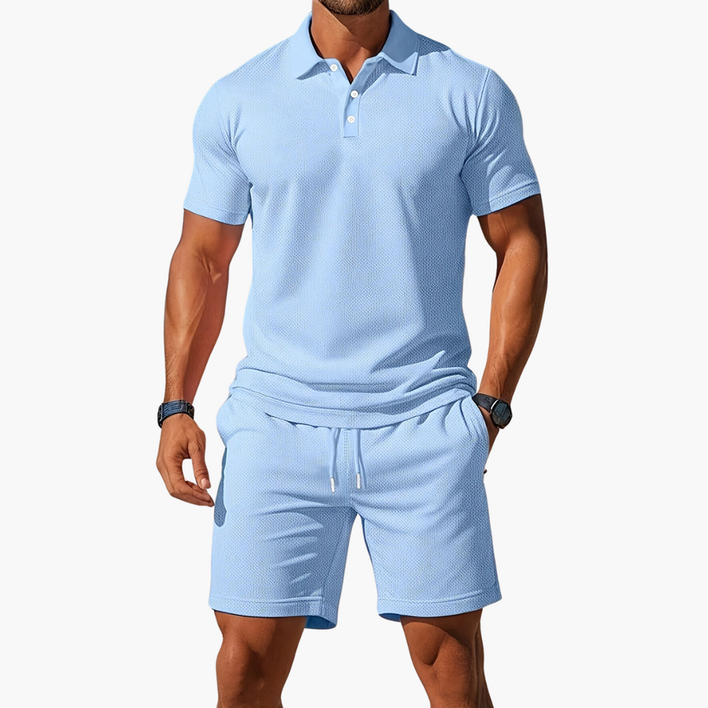 polo set heren casual in lichtblauw voor heren