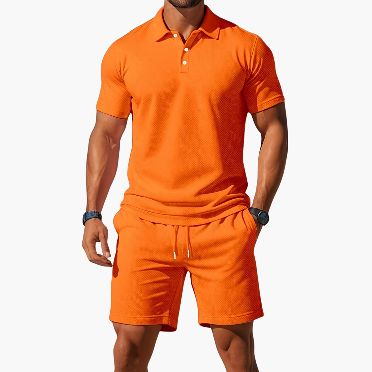 polo set heren casual in oranje voor heren