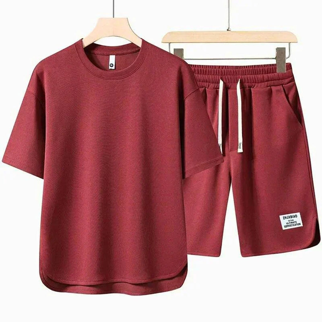 t-shirt shortset heren casual in rood voor heren