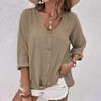 v-hals top dames casual in khaki voor dames