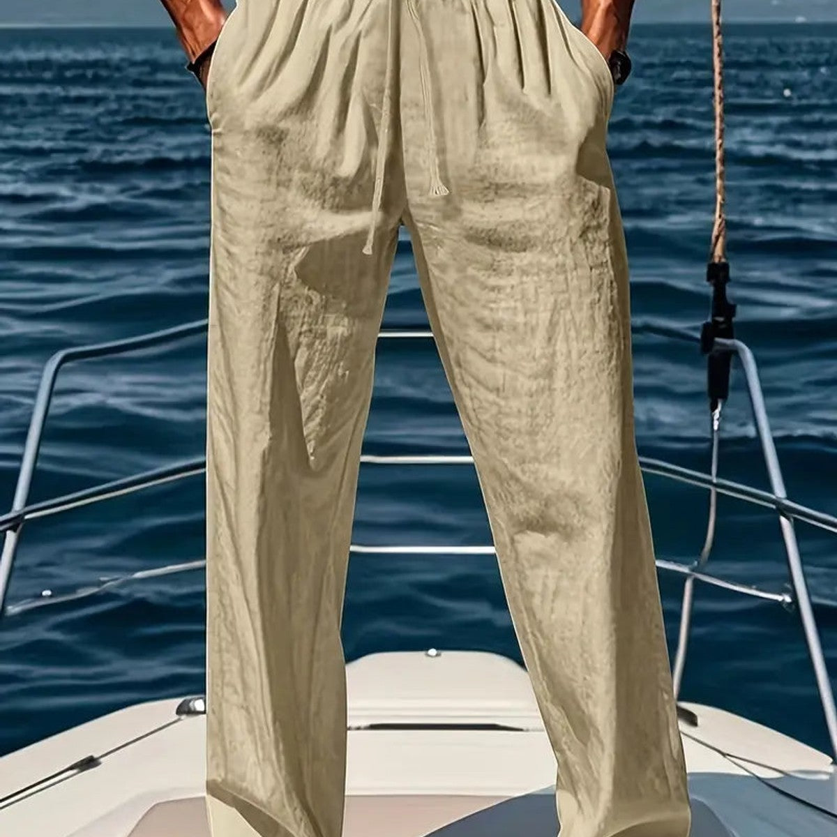 wijde linnen broek heren in khaki voor heren